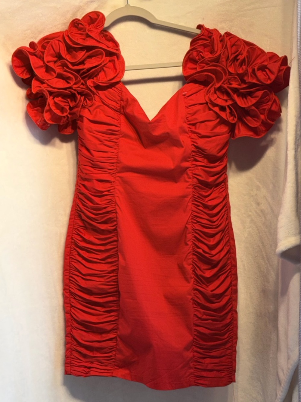 Alpha and Omega Vintage Inspired Red Ruched Puff-Sleeve Mini Dress Size Medium
